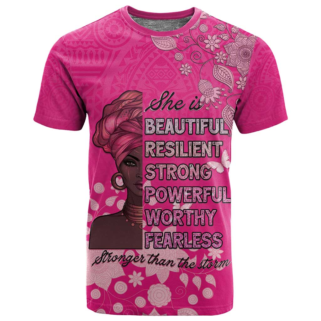 African Women Black Beautiful Brave and Bressed - Pink Color T shirt - African Pride