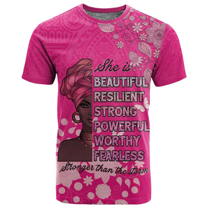 African Women Black Beautiful Brave and Bressed - Pink Color T shirt - African Pride