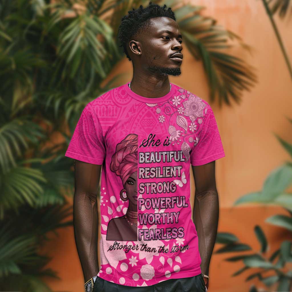 African Women Black Beautiful Brave and Bressed - Pink Color T shirt - African Pride