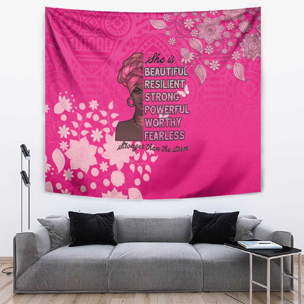 African Women Black Beautiful Brave and Bressed - Pink Color Tapestry - African Pride