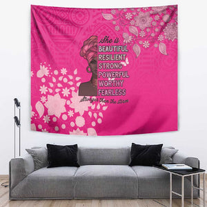 African Women Black Beautiful Brave and Bressed - Pink Color Tapestry - African Pride