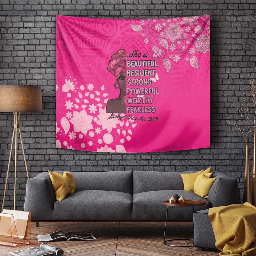 African Women Black Beautiful Brave and Bressed - Pink Color Tapestry - African Pride