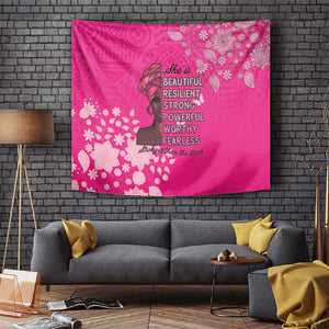 African Women Black Beautiful Brave and Bressed - Pink Color Tapestry - African Pride