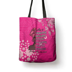 African Women Tote Bag Black Beautiful Brave and Bressed - Pink Color
