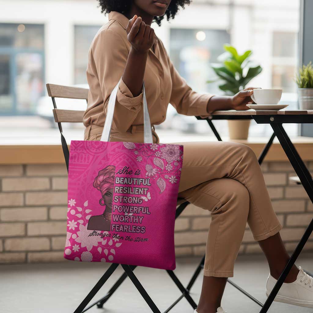 African Women Tote Bag Black Beautiful Brave and Bressed - Pink Color