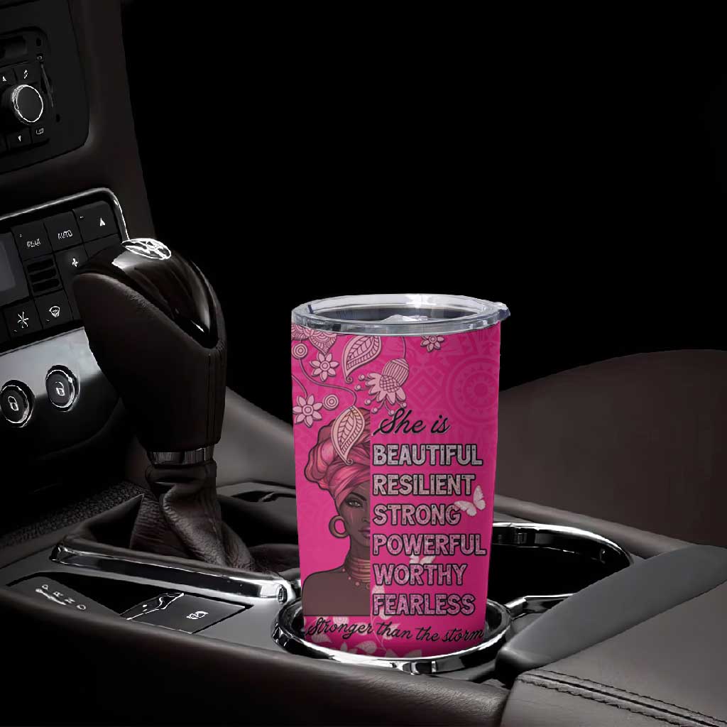 African Women Black Beautiful Brave and Bressed - Pink Color Tumbler Cup - African Pride