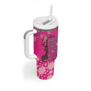 African Women Black Beautiful Brave and Bressed - Pink Color Tumbler With Handle - African Pride