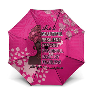 African Women Umbrella Black Beautiful Brave and Bressed - Pink Color