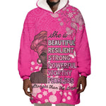 African Women Black Beautiful Brave and Bressed - Pink Color Wearable Blanket Hoodie - African Pride