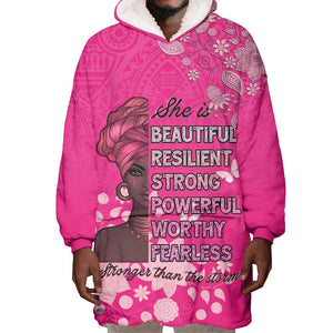 African Women Black Beautiful Brave and Bressed - Pink Color Wearable Blanket Hoodie - African Pride