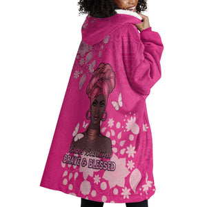 African Women Black Beautiful Brave and Bressed - Pink Color Wearable Blanket Hoodie - African Pride