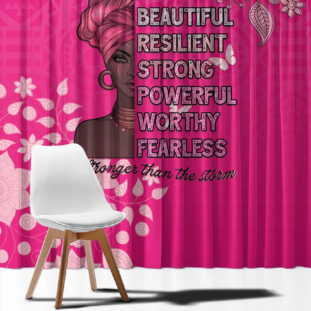 African Women Black Beautiful Brave and Bressed - Pink Color Window Curtain - African Pride