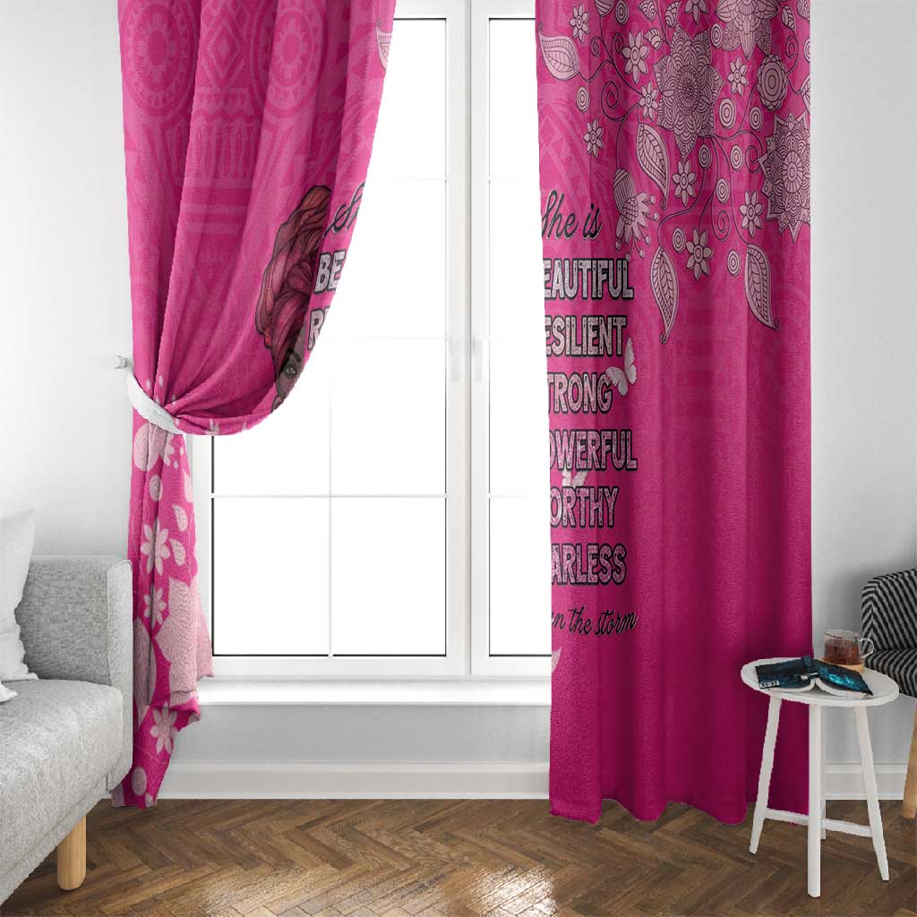 African Women Black Beautiful Brave and Bressed - Pink Color Window Curtain - African Pride