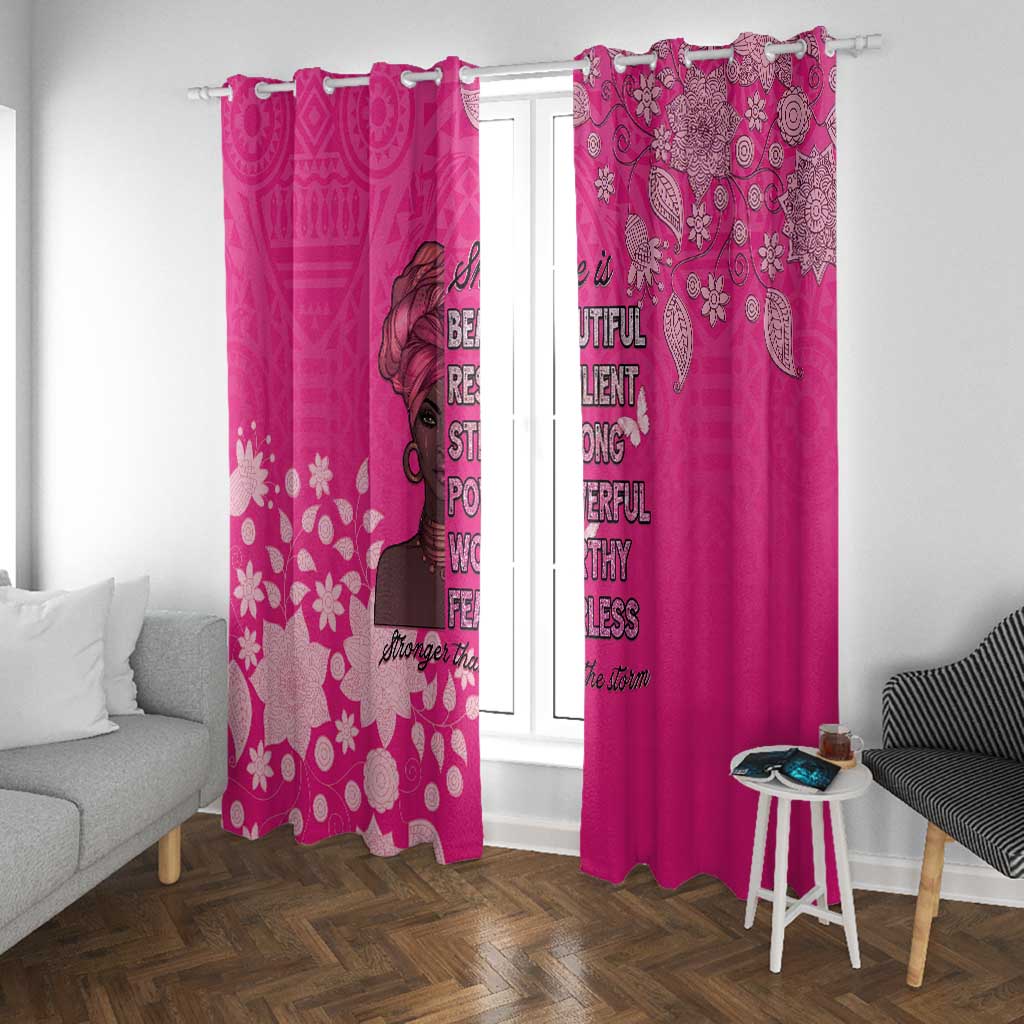 African Women Black Beautiful Brave and Bressed - Pink Color Window Curtain - African Pride