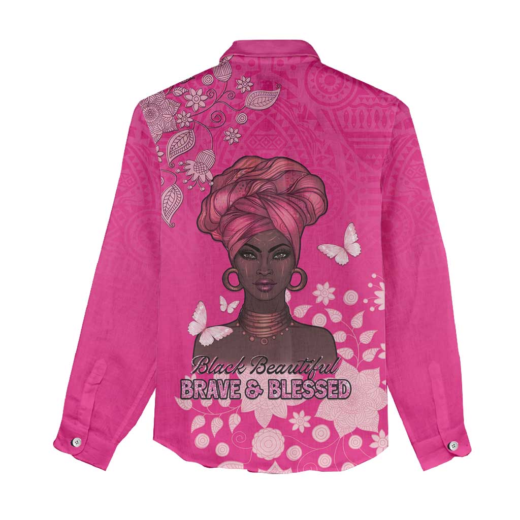 African Women Black Beautiful Brave and Bressed - Pink Color Women Casual Shirt - African Pride