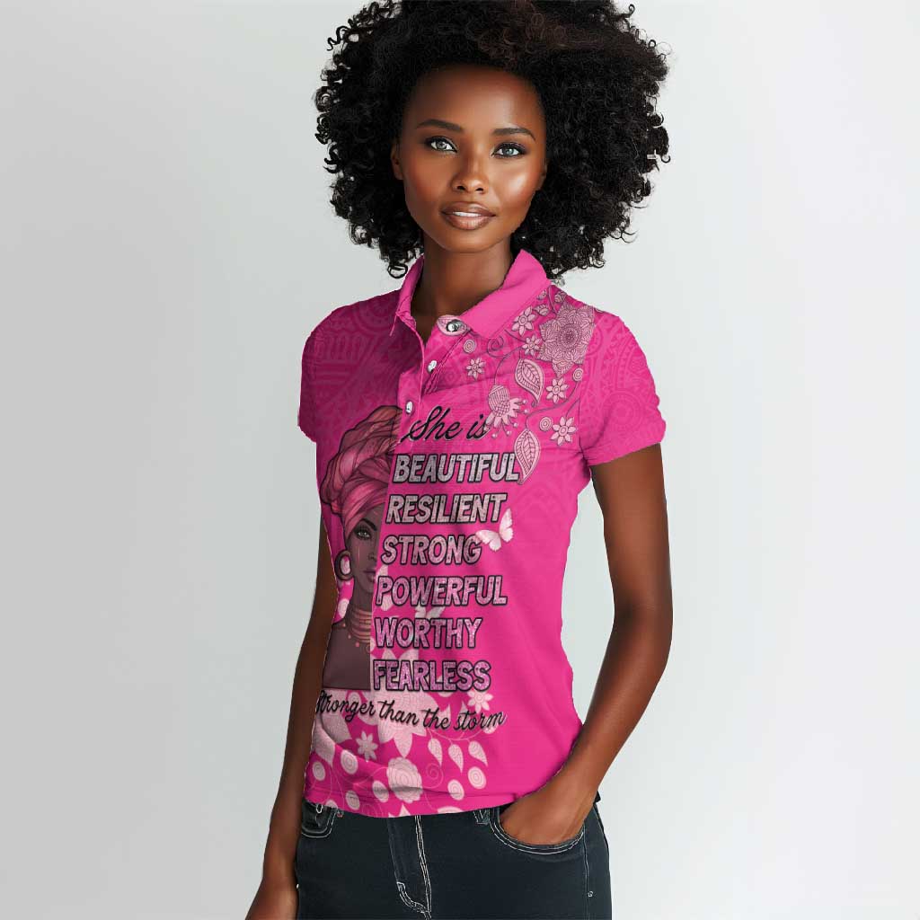 African Women Black Beautiful Brave and Bressed - Pink Color Women Polo Shirt - African Pride