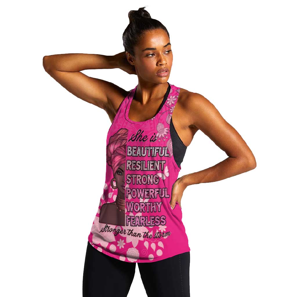 African Women Black Beautiful Brave and Bressed - Pink Color Women Racerback Tank - African Pride
