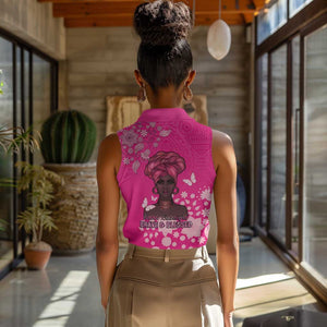 African Women Black Beautiful Brave and Bressed - Pink Color Women Sleeveless Polo Shirt - African Pride
