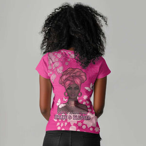 African Women Black Beautiful Brave and Bressed - Pink Color Women V-Neck T-Shirt - African Pride