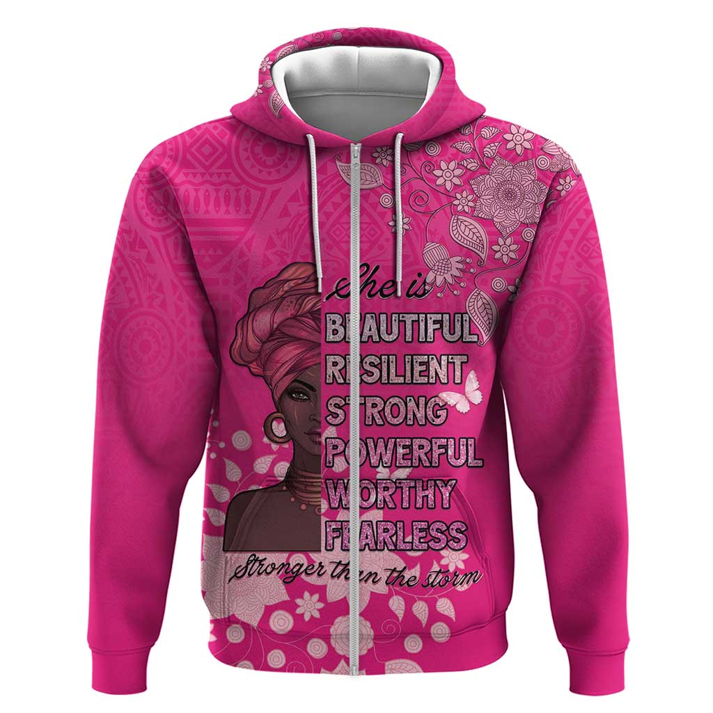 African Women Black Beautiful Brave and Bressed - Pink Color Zip Hoodie - African Pride