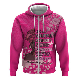 African Women Black Beautiful Brave and Bressed - Pink Color Zip Hoodie - African Pride