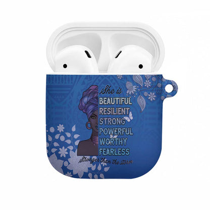African Women AirPods Case Black Beautiful Brave and Bressed - Blue Color