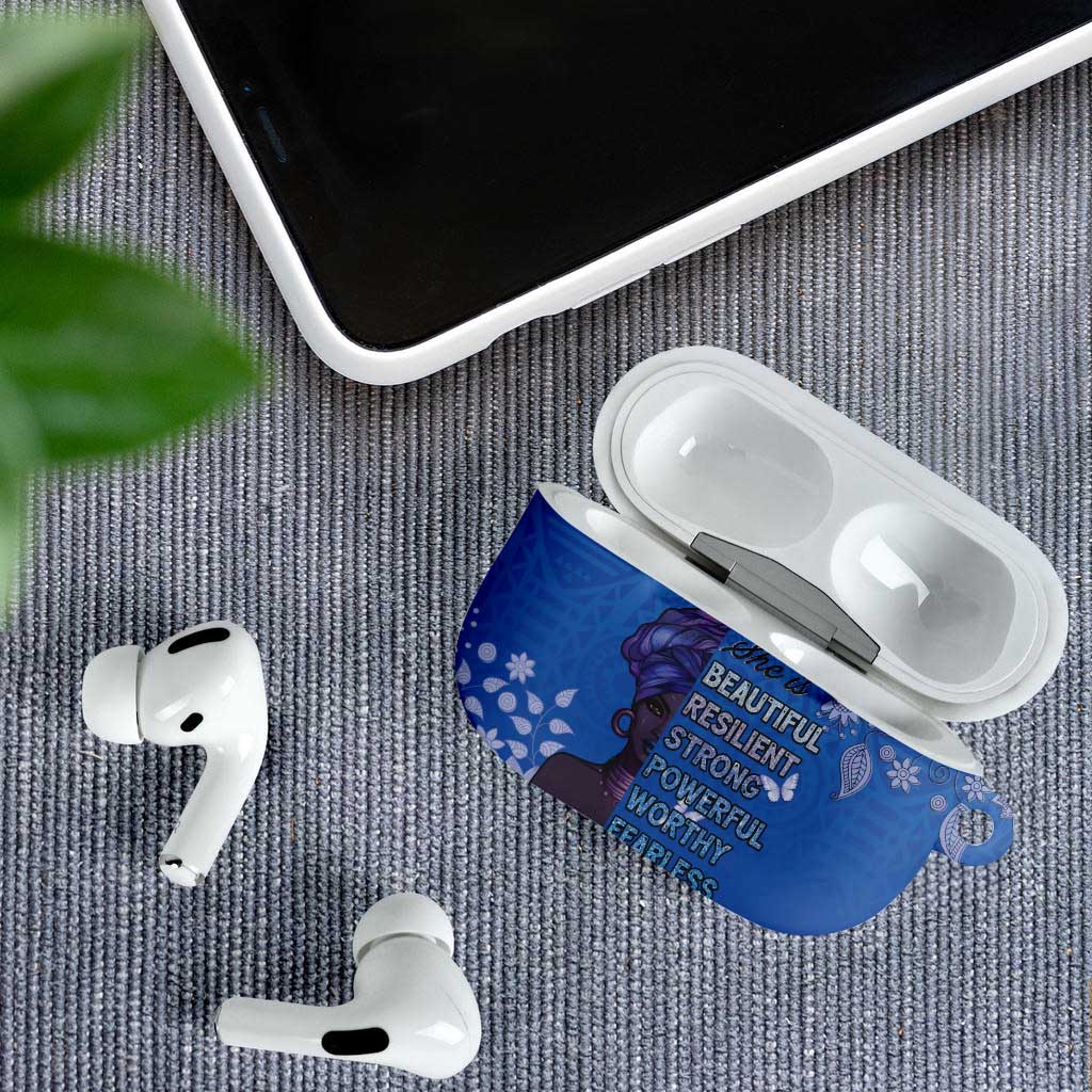 African Women AirPods Case Black Beautiful Brave and Bressed - Blue Color