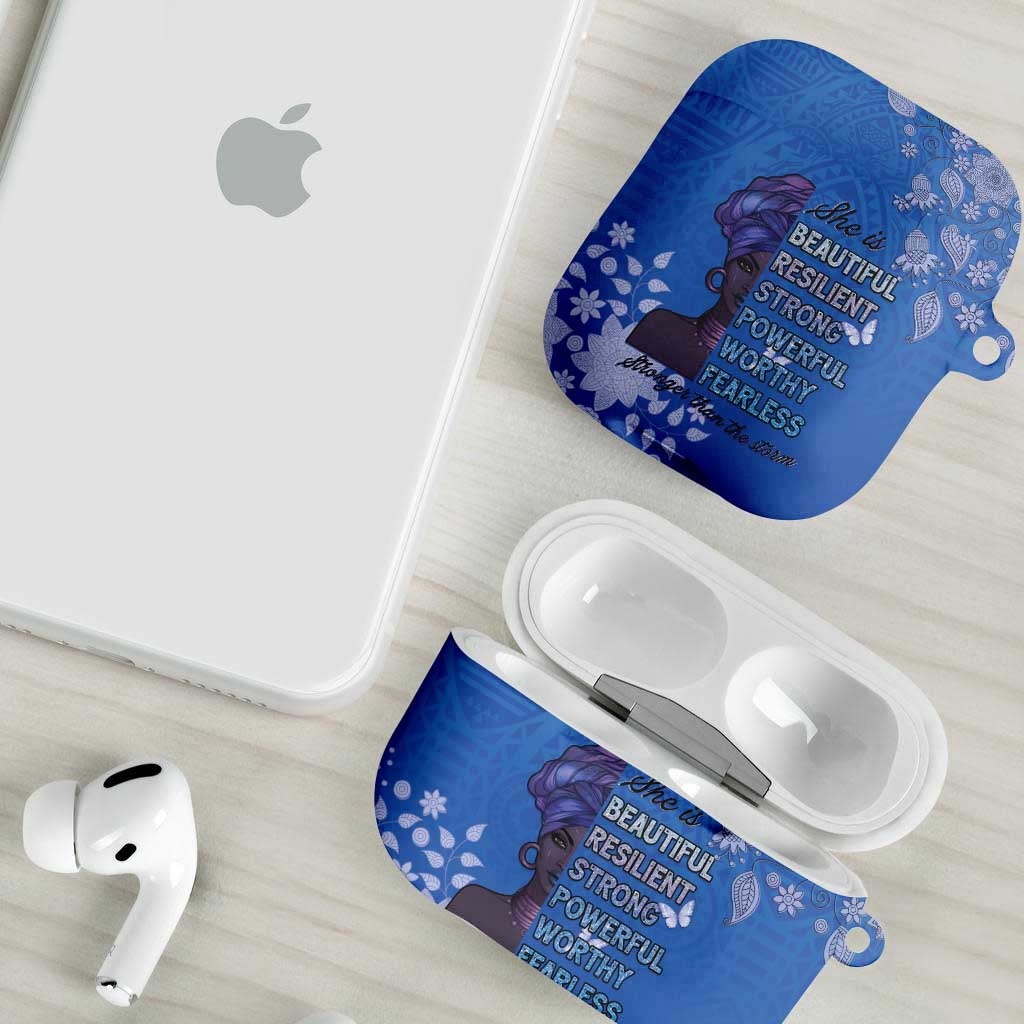 African Women AirPods Case Black Beautiful Brave and Bressed - Blue Color