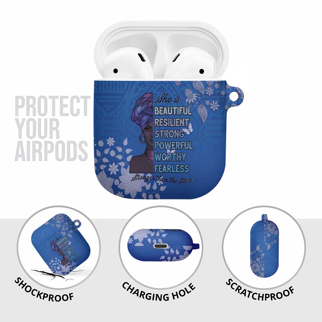 African Women AirPods Case Black Beautiful Brave and Bressed - Blue Color