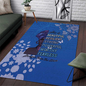 African Women Black Beautiful Brave and Bressed - Blue Color Area Rug - African Pride