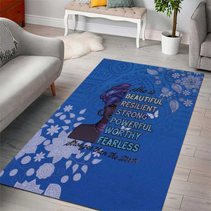 African Women Black Beautiful Brave and Bressed - Blue Color Area Rug - African Pride