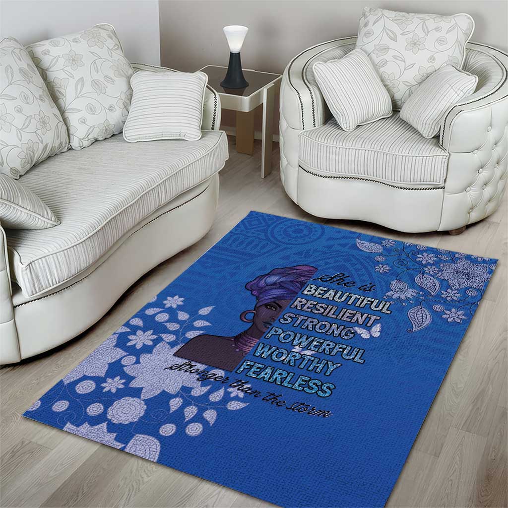 African Women Black Beautiful Brave and Bressed - Blue Color Area Rug - African Pride