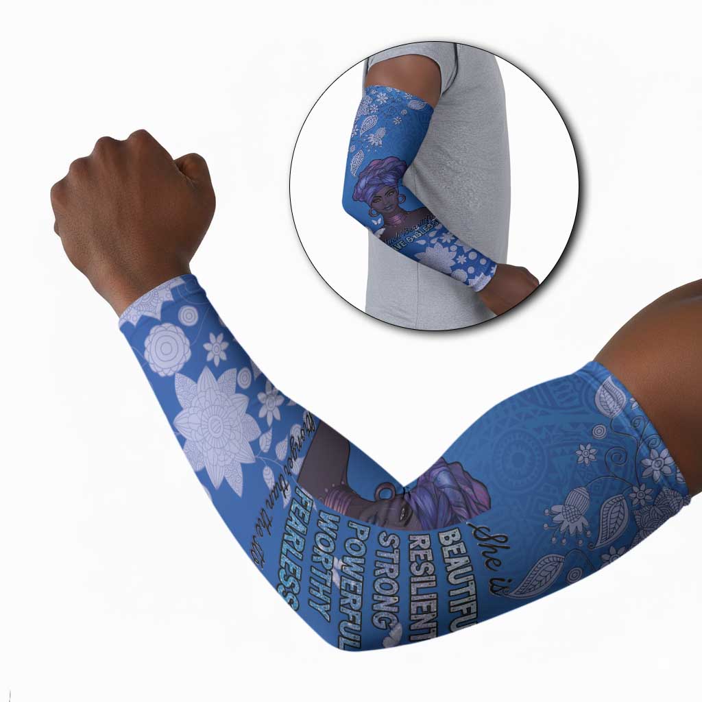 African Women Arm Sleeves Black Beautiful Brave and Bressed - Blue Color
