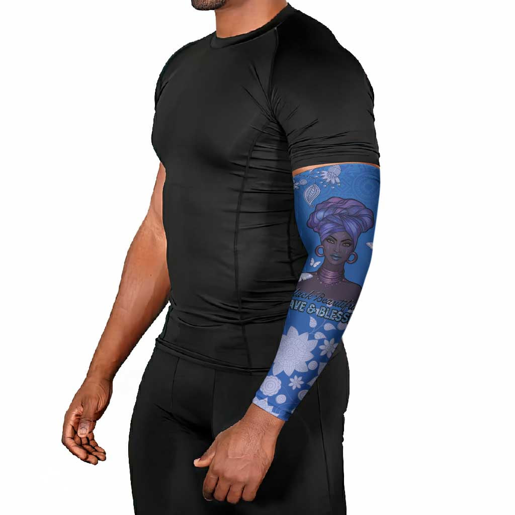 African Women Arm Sleeves Black Beautiful Brave and Bressed - Blue Color