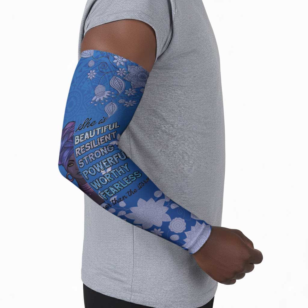 African Women Arm Sleeves Black Beautiful Brave and Bressed - Blue Color