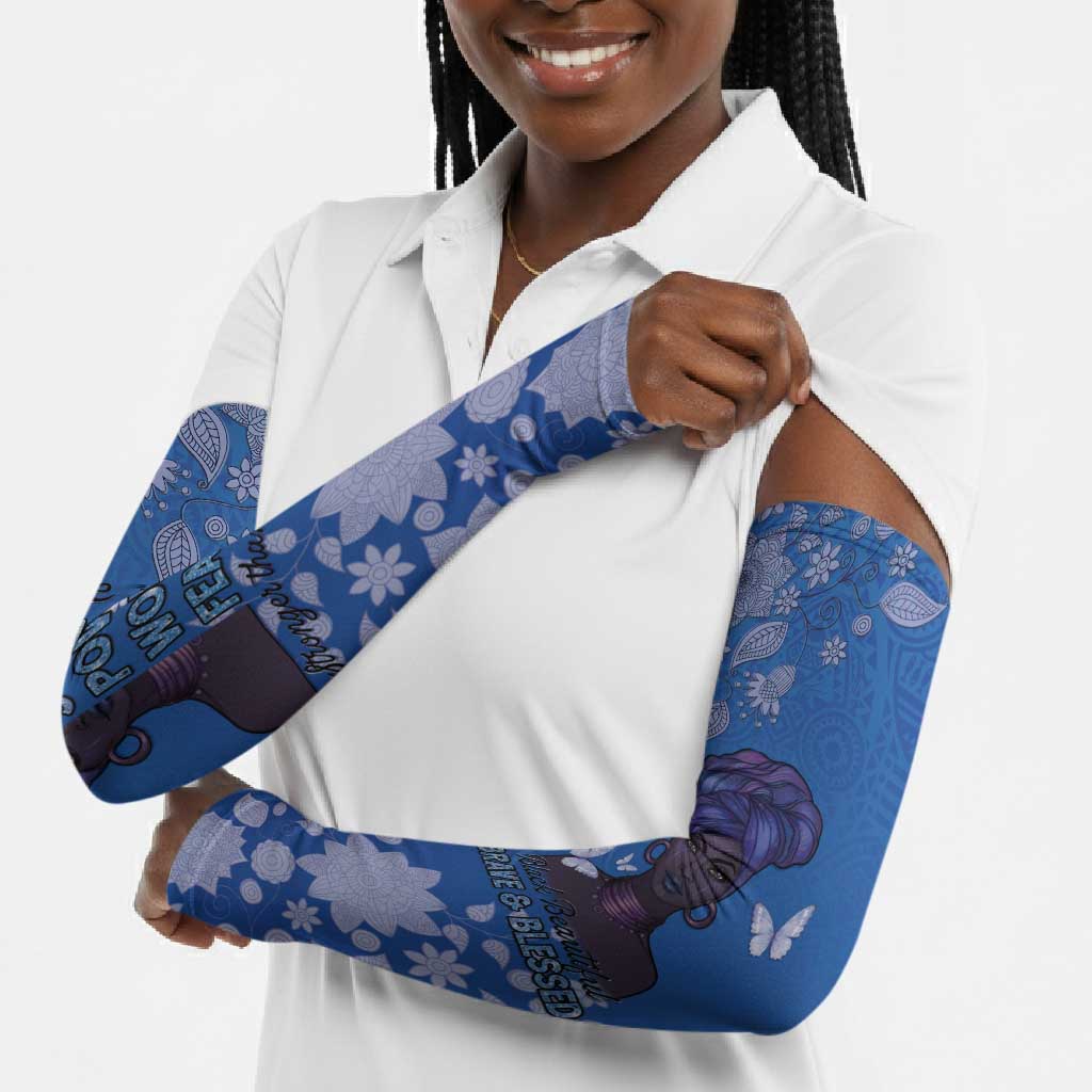 African Women Arm Sleeves Black Beautiful Brave and Bressed - Blue Color