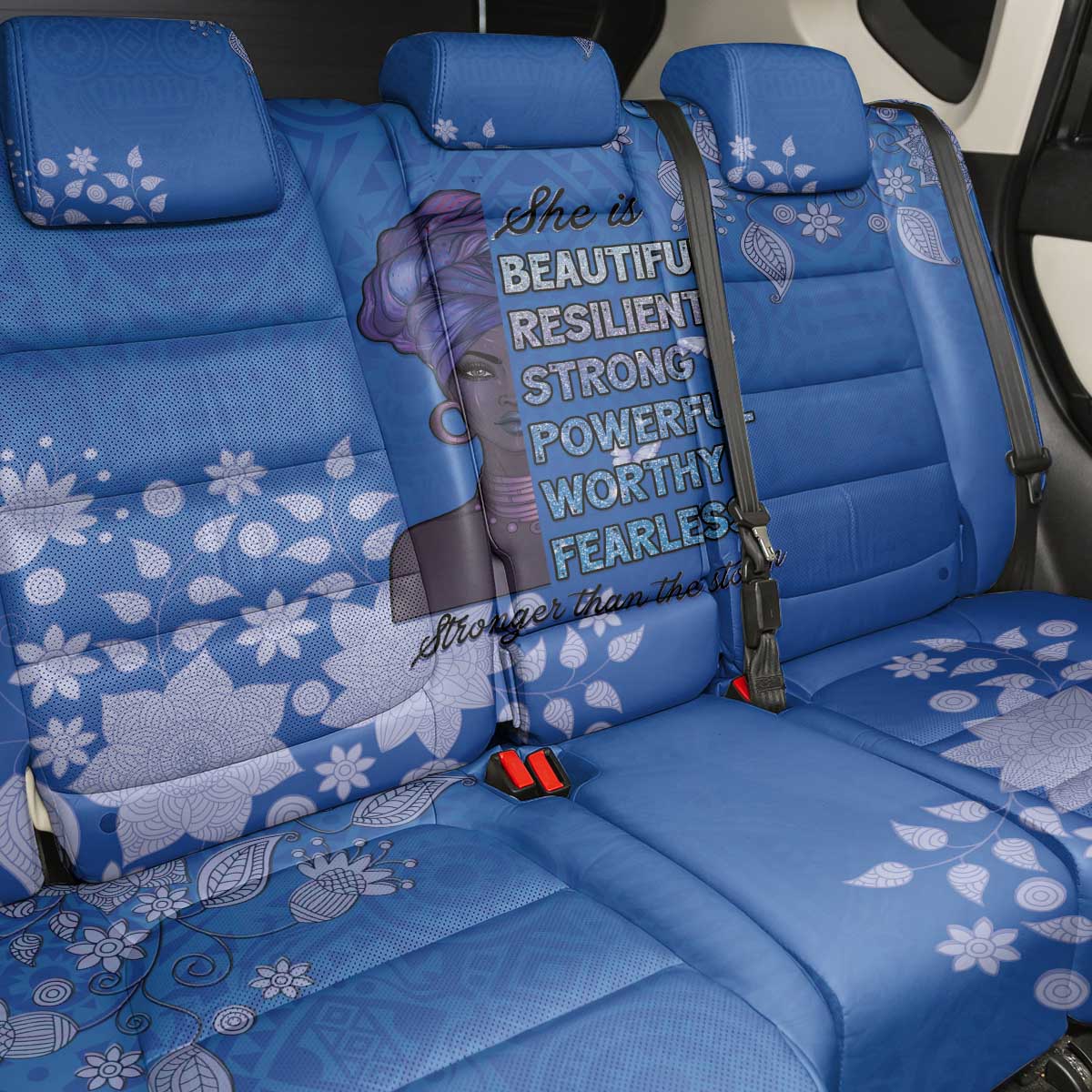 African Women Black Beautiful Brave and Bressed - Blue Color Back Car Seat Cover - African Pride
