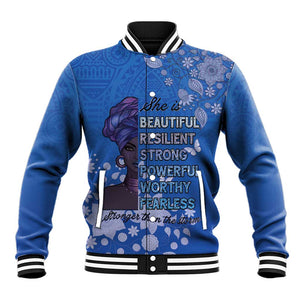 African Women Black Beautiful Brave and Bressed - Blue Color Baseball Jacket - African Pride