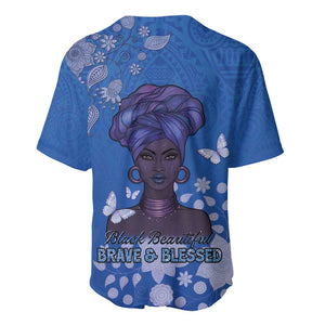 African Women Black Beautiful Brave and Bressed - Blue Color Baseball Jersey - African Pride