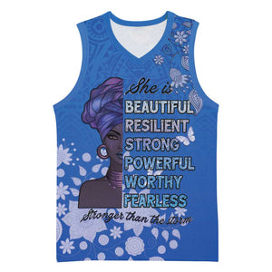 African Women Black Beautiful Brave and Bressed - Blue Color Basketball Jersey - African Pride