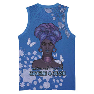 African Women Black Beautiful Brave and Bressed - Blue Color Basketball Jersey - African Pride