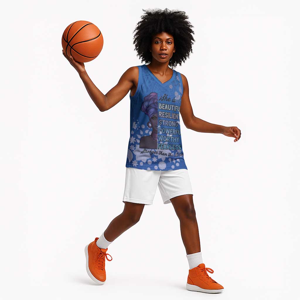 African Women Black Beautiful Brave and Bressed - Blue Color Basketball Jersey - African Pride