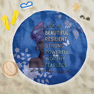 African Women Black Beautiful Brave and Bressed - Blue Color Beach Blanket - African Pride