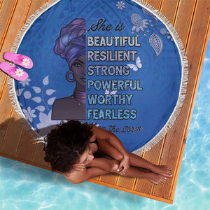 African Women Black Beautiful Brave and Bressed - Blue Color Beach Blanket - African Pride