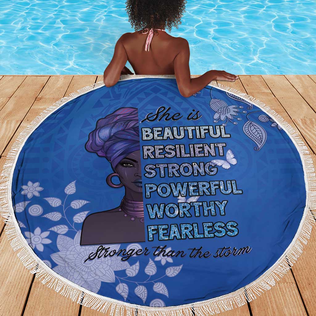African Women Black Beautiful Brave and Bressed - Blue Color Beach Blanket - African Pride