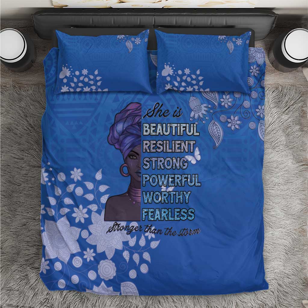 African Women Black Beautiful Brave and Bressed - Blue Color Bedding Set - African Pride