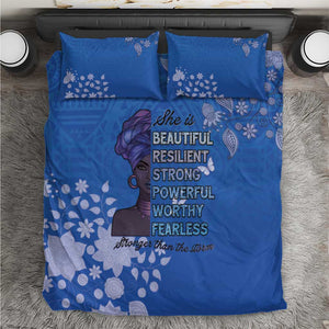African Women Black Beautiful Brave and Bressed - Blue Color Bedding Set - African Pride