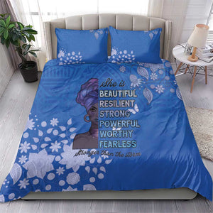 African Women Black Beautiful Brave and Bressed - Blue Color Bedding Set - African Pride
