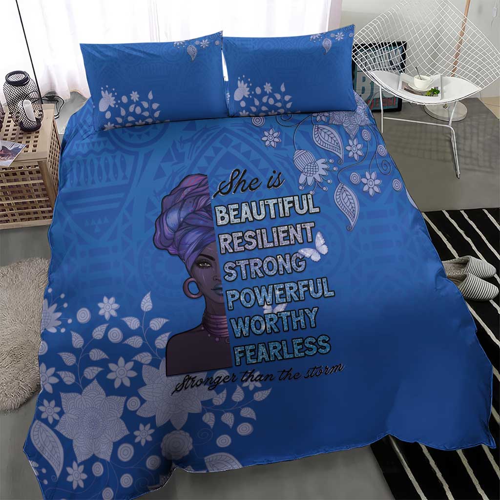 African Women Black Beautiful Brave and Bressed - Blue Color Bedding Set - African Pride
