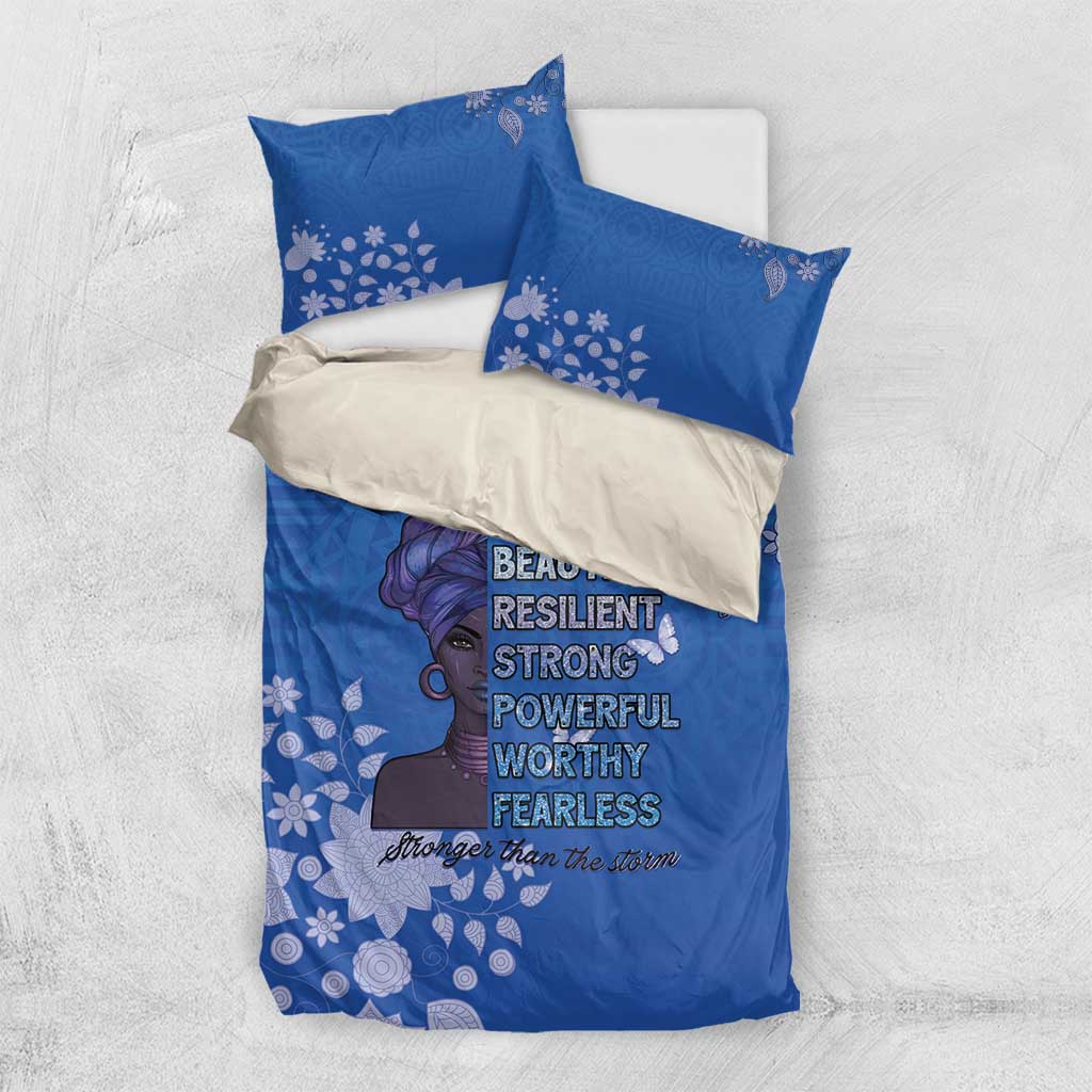 African Women Black Beautiful Brave and Bressed - Blue Color Bedding Set - African Pride